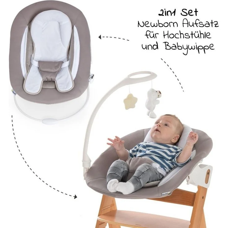Hauck Hochstuhl Alpha Plus Move Natur Newborn Set (5 St), Babystuhl ab Geburt mit Aufsatz für Neugeborene, Essbrett, Sitzauflage – Bild 2