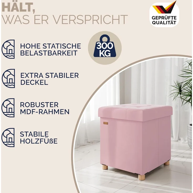 CASARIA® Sitzhocker mit Stauraum, Samt, rosa – Bild 6