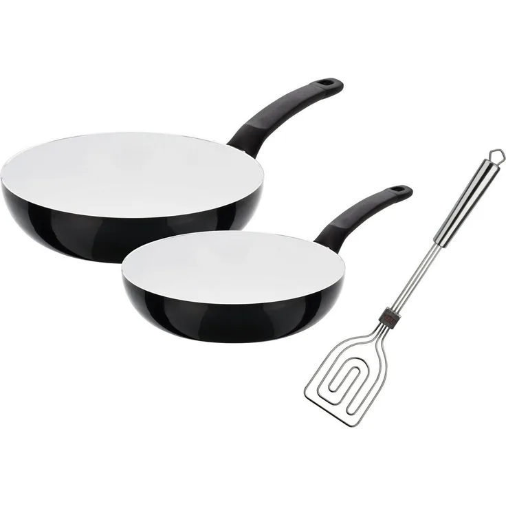 GSW Pfannen-Set CERAMICA Blanca, Aluminium (Set, 3-tlg, 1x Bratpfanne Ø 24 cm, 1x Bratpfanne Ø 28 cm), Induktion