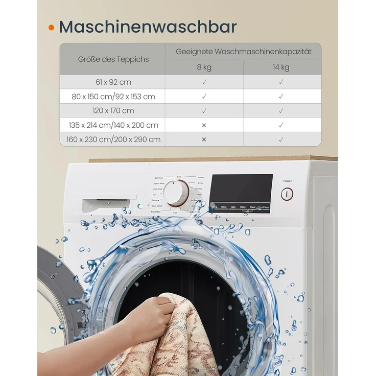 SONGMICS HOME Vintage Teppich, 160x230 cm, Wohnzimmerteppich, Schlafzimmerteppich, Waschbarerteppich, Rutschfester Teppich, für Küche, Flur, Esszimmer, cappuccinobeige TAR033L01 – Bild 5