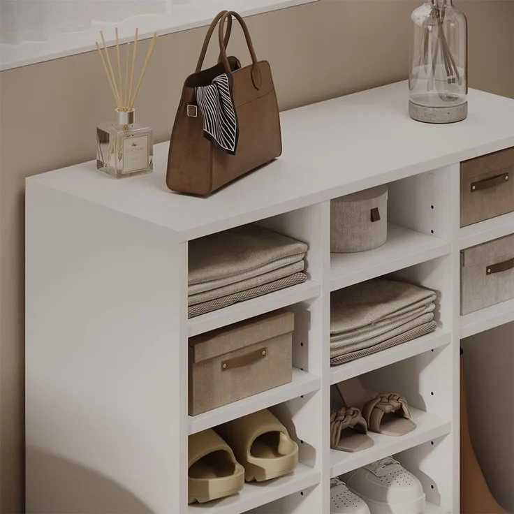 Schuhschrank Lysander Weiß 78.6 x 65.5 cm mit 12 offenen Fächern Vicco – Bild 4