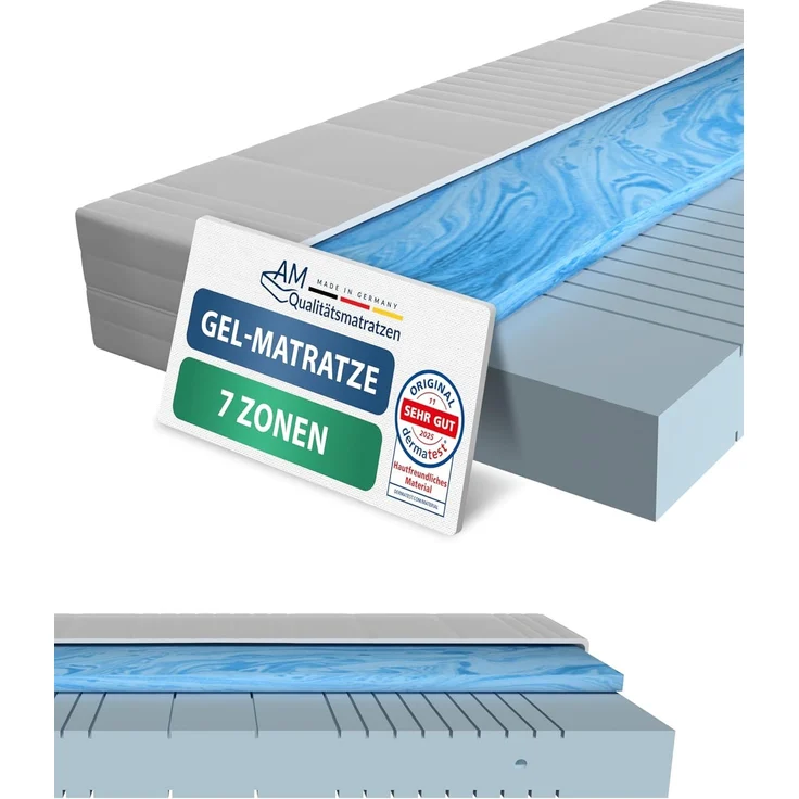 AM Qualitätsmatratzen Kaltschaummatratze mit 4 cm Gelschaum-Auflage, H2, Höhe 20 cm, 140x200 cm
