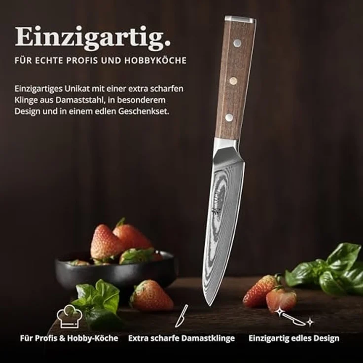 Wakoli Allzweckmesser Hickory Damast Küchenmesser 13cm Klinge FullTang, Walnussholzgriff, Damaststahl, Full Tang, VG-10 – Bild 5