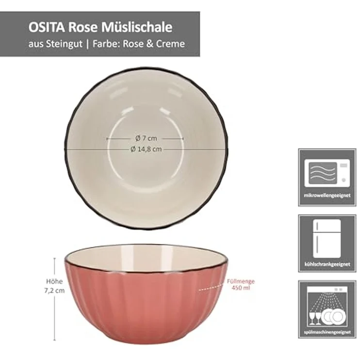MÄSER Müslischale Mäser OSITA Rose Weiß 6x Müsli-Schale 450ml rosa Steingut 6 Pers, Steingut – Bild 6