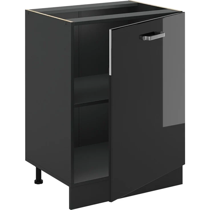 Küchenunterschrank R-Line Schwarz Hochglanz/Anthrazit 60 cm mit 1 Tür Arbeitsplatte Marmor Vicco – Bild 3