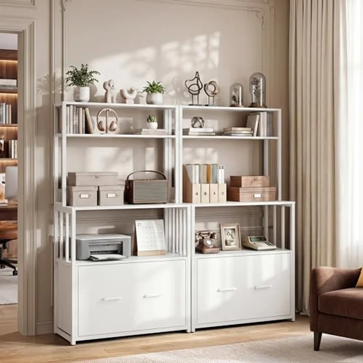 YITAHOME Aktenschrank mit Schublade, Aktenschrank mit Bücherregal für A4, Briefe, Rechtsakten, Metall-Aufbewahrungsschrank, Druckerständer für Büro, Schule, Zuhause, Organisation, Weiß – Bild 4