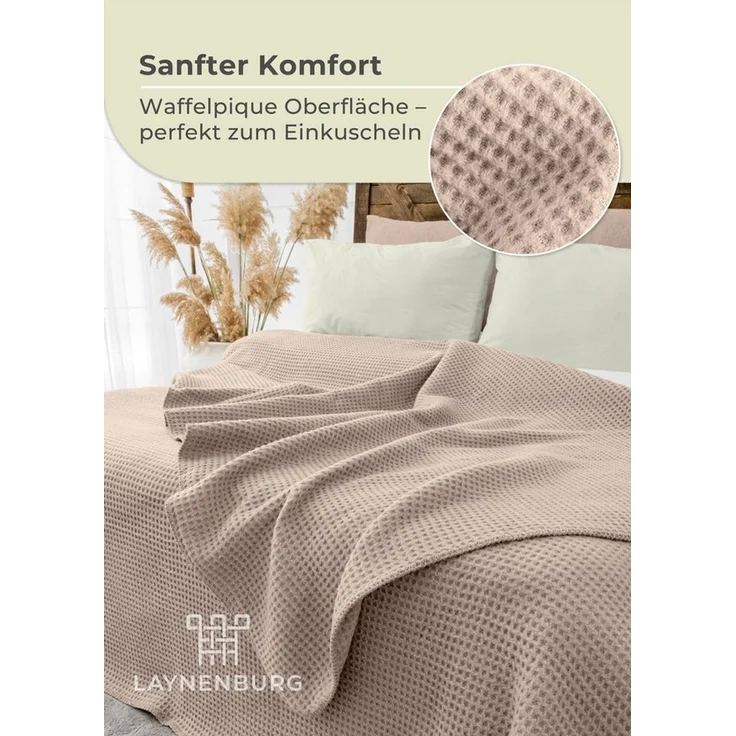 Wohndecke Wohndecke Waffelpique aus Baumwolle - Kuscheldecke, Baumwolldecke -, Laynenburg, Decke als Sofa-decke, Couchdecke, Wolldecke aus Baumwollmix – Bild 3