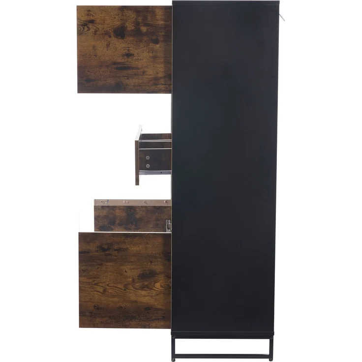ZUBALIYA Vitrine (80 x 40 x 138 cm), 2 Türen und 2 Schubladen, LED - Beleuchtung, Transparente Elemente, Beige / Naturfarben / Schwarz – Bild 22