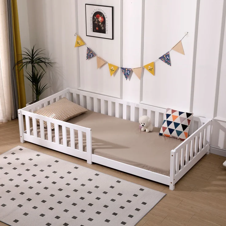 ecoMI Kinderbett mit Rausfallschutz und Lattenrost, Kiefernholz weiß, 90x200 cm – Bild 2