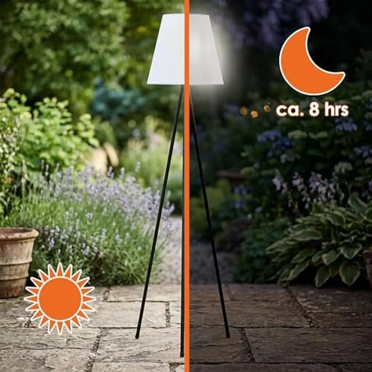 Spetebo LED Solarleuchte Stehlampe für Außen und Innen mit 32 LED, Dämmerungssensor, LED fest integriert, kalt weiß, Solar Standleuchte auf 3 Beinen auch per USB aufladbar – Bild 6