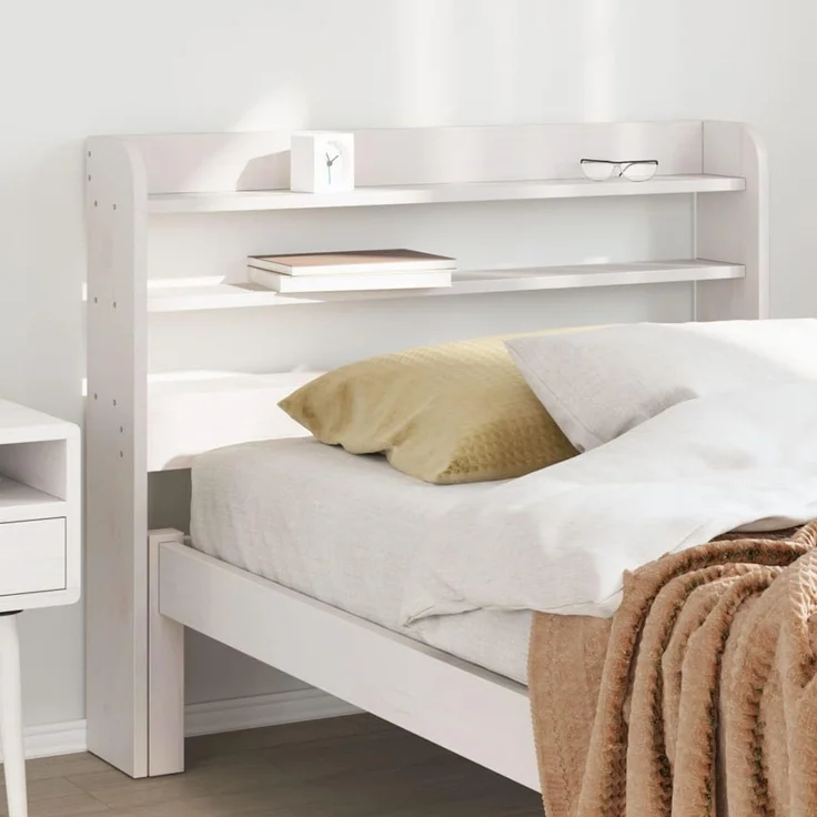 vidaXL Bett Kopfteil mit Ablagen Weiß 100 cm Massivholz Kiefer (1-tlg) – Bild 2