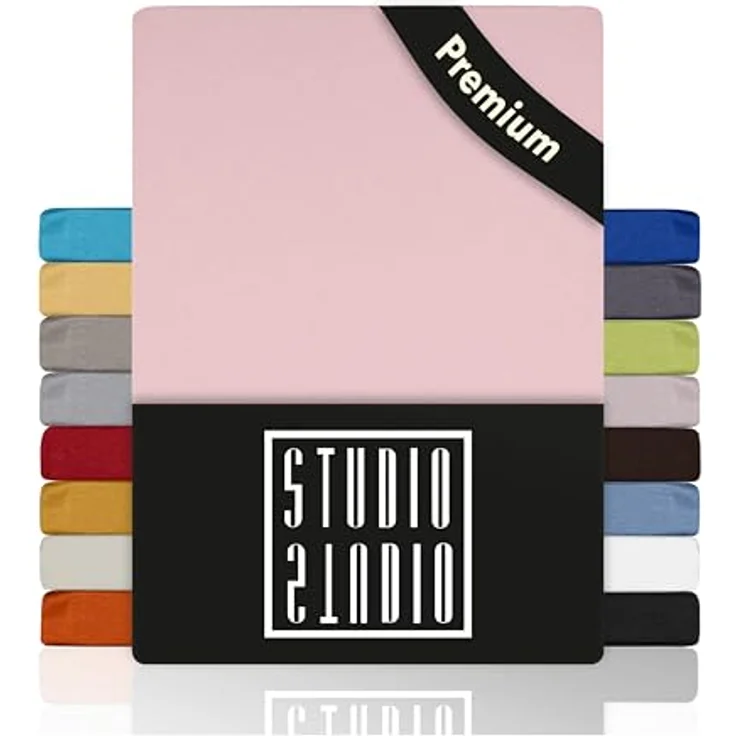 STUDIO Premium Spannbettlaken 120x200cm, 120x220cm, 130x200cm & 130x220cm – Jersey-Spannbetttuch aus 97% Baumwolle & 3% Elastan, Puder – bügelfrei für Matratzen bis 35cm Höhe – Bild 1