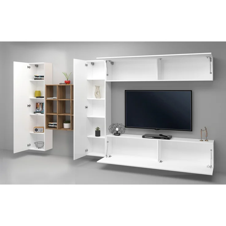 Wohnwand >Benevent< (5-teilig) in Weiß Hochglanz - 350x180x30 (BxHxT) – Bild 3