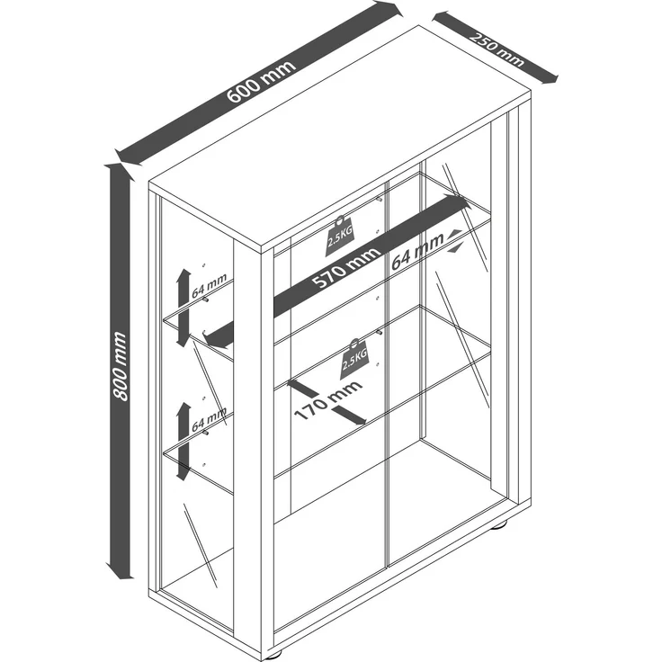 VCM Wandvitrine Udina 921804 Weiß / Honig-Eiche H. 80 x B. 60 x T. 25 cm – Bild 5