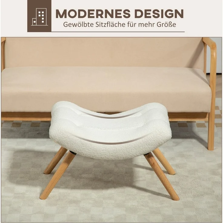 HOMCOM Fußhocker mit Berberfleece-Stoff, bis 120 kg belastbar (Sitzhocker, 1 St, Polsterhocker), für Wohnzimmer, Schlafzimmer, 67 x 45 x 38 cm, Cremeweiß – Bild 3