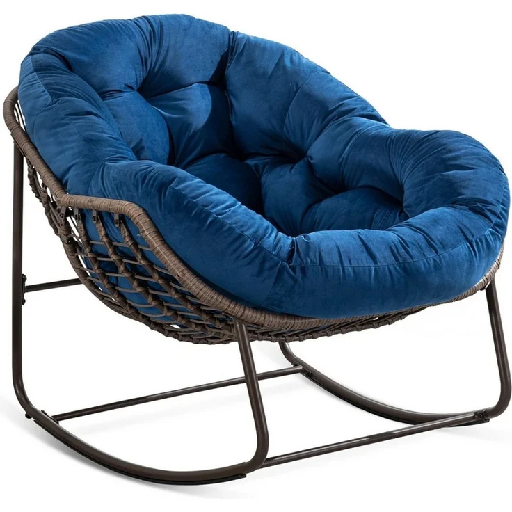 LVHOM Schaukelstuhl mit gepolstertem Kissen, Rattanstuhl mit Stahlrahmen, Lounge Sessel (Großformat B110.5cm x T94.5cm x H80cm,Dicke Kissen,160kg Tragfähigkeit, MEHRE FARBEN MEHRE OPTIONEN! Schaukelsessel umhüllendem Sitzgefühl & hoher Armlehne, 1 St),... – Bild 5
