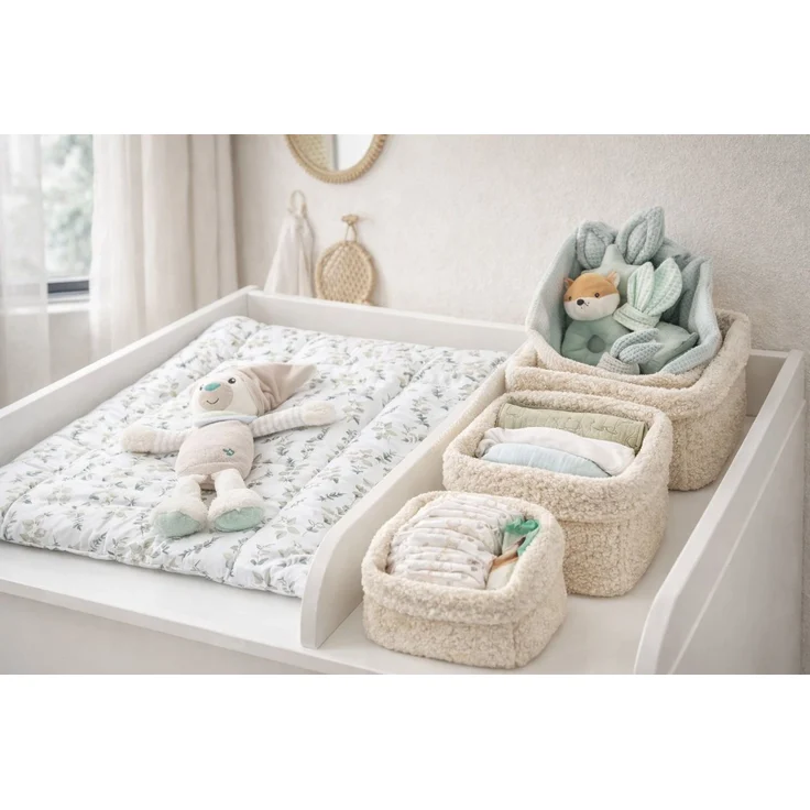 BABEES Dekokorb 3-er SET Organizer Utensilo Aufbewahrungskorb Wickeltisch Baby, BOUCLE Körbchen Wohnzimmer, Kinderzimmer, Badezimmer, Deko Korb – Bild 3