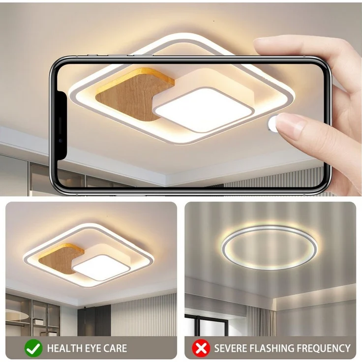 style home Deckenleuchte LED Deckenlampe, voll dimmbar mit Fernbedienung 3000-6000K, 93W, Holz Lampe für Wohnzimmer Schlafzimmer Büro, 52 x 52 x 8,5 cm – Bild 1