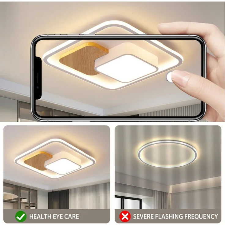style home Deckenleuchte LED Deckenlampe, voll dimmbar mit Fernbedienung 3000-6000K, 93W, Holz Lampe für Wohnzimmer Schlafzimmer Büro, 52 x 52 x 8,5 cm