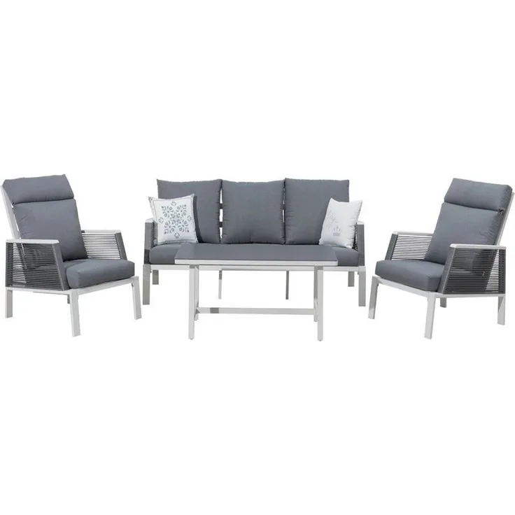 Primaster Lounge Set Cervia Sitzgruppe Garten Möbel Alu Weiß Stuhl Tisch Balkon