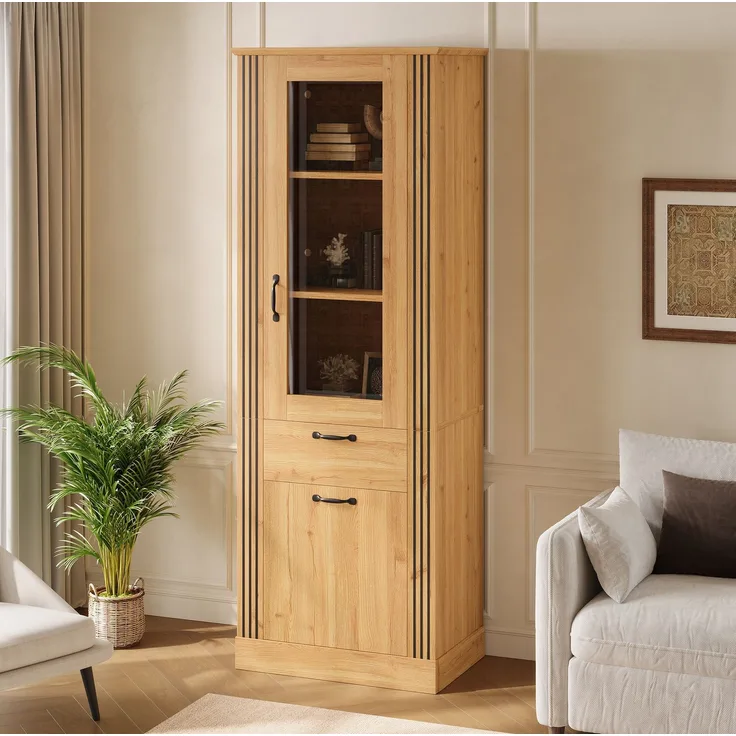 Vitrinenschrank 62 x 41 x 180 cm mit Spiegeltür, App-gesteuerter LED-Beleuchtung und Schublade