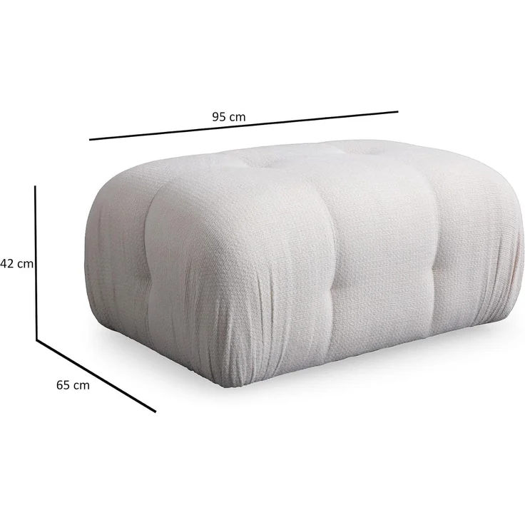 Atelier Del Sofa Stylish Pouffe with Beech Wood Frame, 100% Polyester Fabric, 95 x 65 x 75 cm, Soft Grey Foam, Includes Pillows, Black Plastic Legs, Elegant White Design – Bild 2