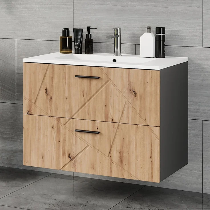Waschbeckenunterschrank Irma Anthrazit/Goldkraft Eiche 2-teilig Vicco – Bild 3