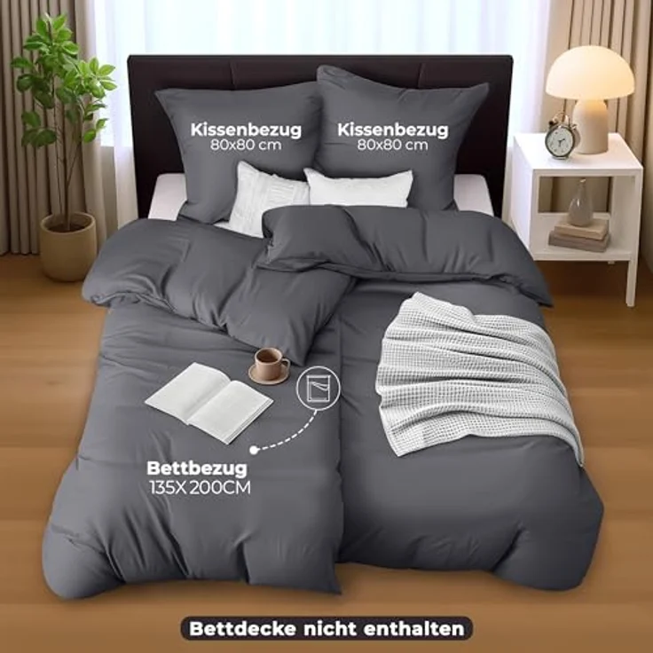 Utopia Bedding Bettwäsche 135x200 4teilig - Mikrofaser 2 Bettbezug 135x200 cm + 2 Kissenbezüge 80x80 cm - Grau – Bild 3