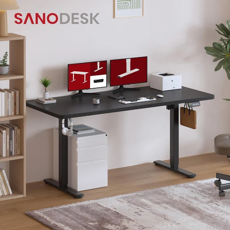 SANODESK Höhenverstellbarer Schreibtisch 160x60 cm Schreibtisch Höhenverstellbar Elektrisch Ergonomischer Steh-Sitz Tisch Computertisch für Heimbüro Homeoffice(schwarz) – Bild 2