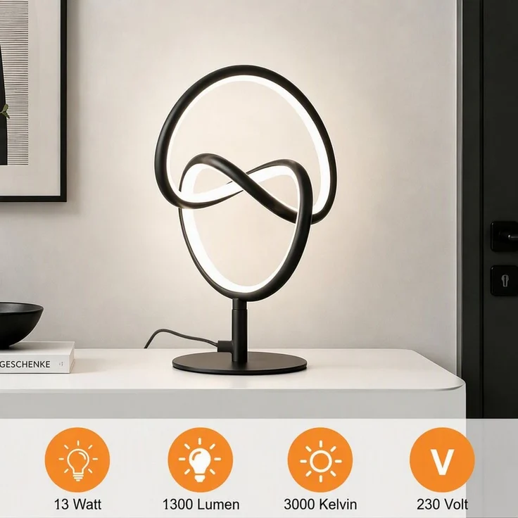 BlingBin LED Tischleuchte Moderne LED Tischlampe 19×19×31 cm,Warmweiß, Schwarz, Moderne, LED fest integriert, Tageslichtweiß, mit Ein/Aus-Schalter, EU-Stecker, für Wohn- & Schlafzimmer – Bild 4