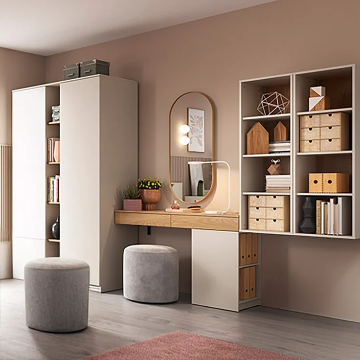 Lomadox Jugendzimmer-Set FIER-129, (Sparset, 5-tlg, Kleiderschrank Schreibtisch Regale), kaschmir mit Eiche, grifflos – Bild 1