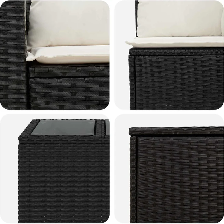 vidaXL Sofa Set 6 stk. Schwarz und Cremeweiß Polyrattan und Stahl 3447554 – Bild 9