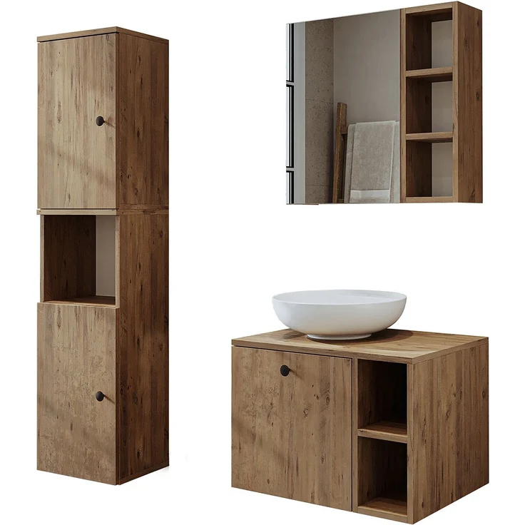 Skye Decor '2483' Badmöbel-Set mit Waschbecken & Spiegel (3-teilig), Atlantik-Kiefer, 35 x 150 x 35 cm – Bild 6