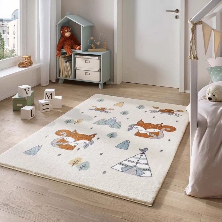 TaraCarpet Kinderteppich Kinderzimmerteppich Soft Kids kuschelig weich in verschiedenen Designs, rechteckig, Höhe: 18 mm, Eichhörnchen hell Kinderzimmer Babyzimmer Junge Mädchen 80X150 – Bild 5