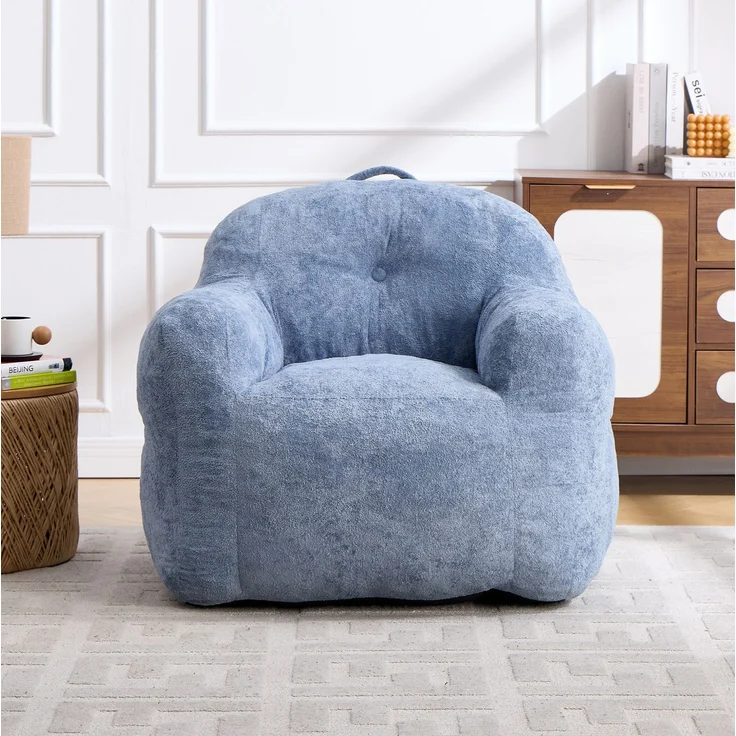 Sitzsack-Sessel aus Kunstfell mit ergonomischer Rückenlehne, 95×95×79 cm, Blau – Bild 4