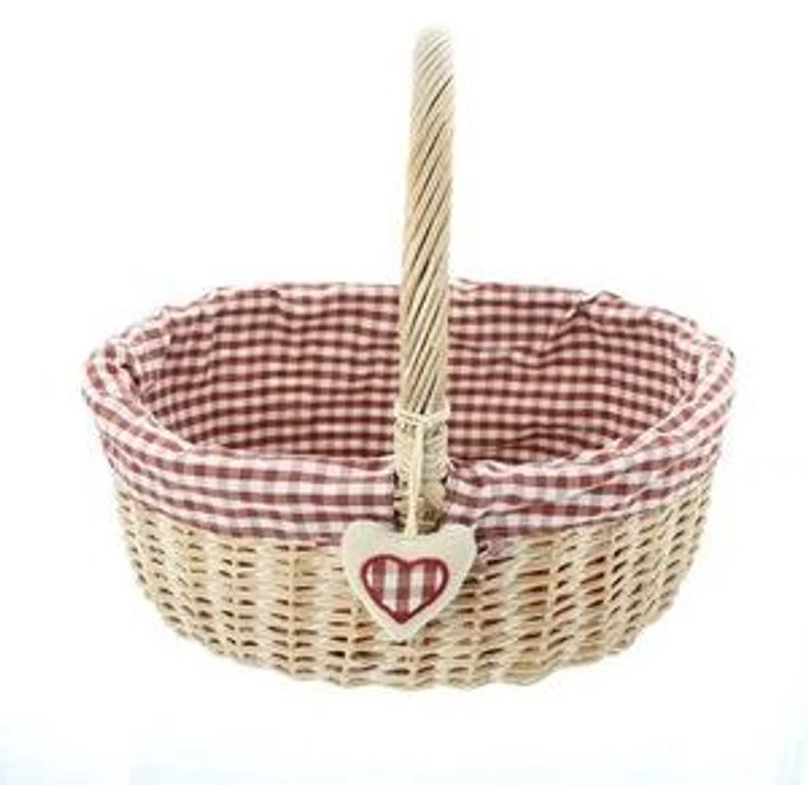 Einkaufskorb "Karo" Korb Picknickkorb Landhaus Weide Füllkorb rot kariert Herz – Bild 6