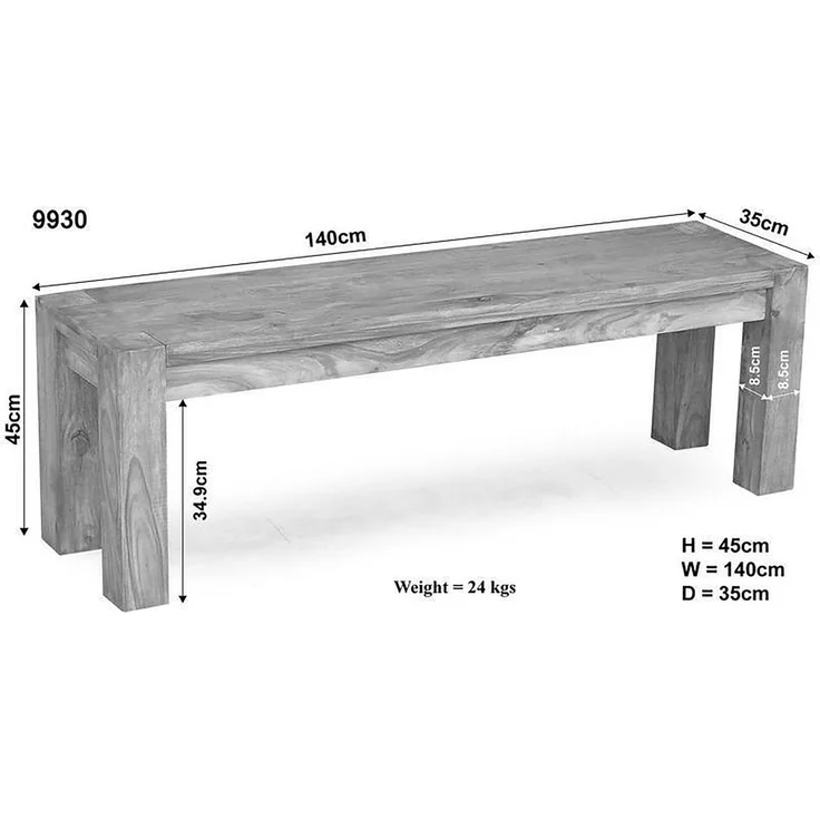 Bank Sheesham 160 x 35 x 45 grau geölt NATURE GREY #140 – Bild 2