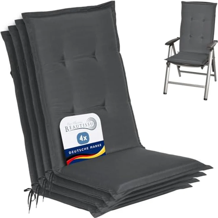 Beautissu 4er Set Hochlehner Auflagen Loft HL 120 x 50 x 6 cm Graphitgrau – Bild 2