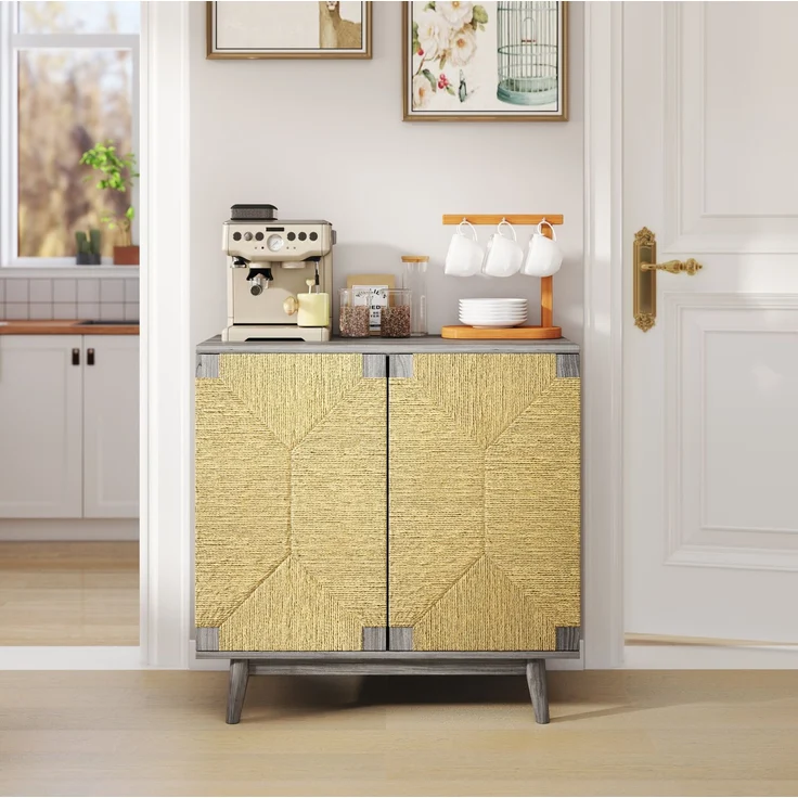 DESVIAE Sideboard Grau aus Holzwerkstoff – 79x78x39,5 cm – Papierseil-Geflecht, verstellbarer Fachboden – Bild 2