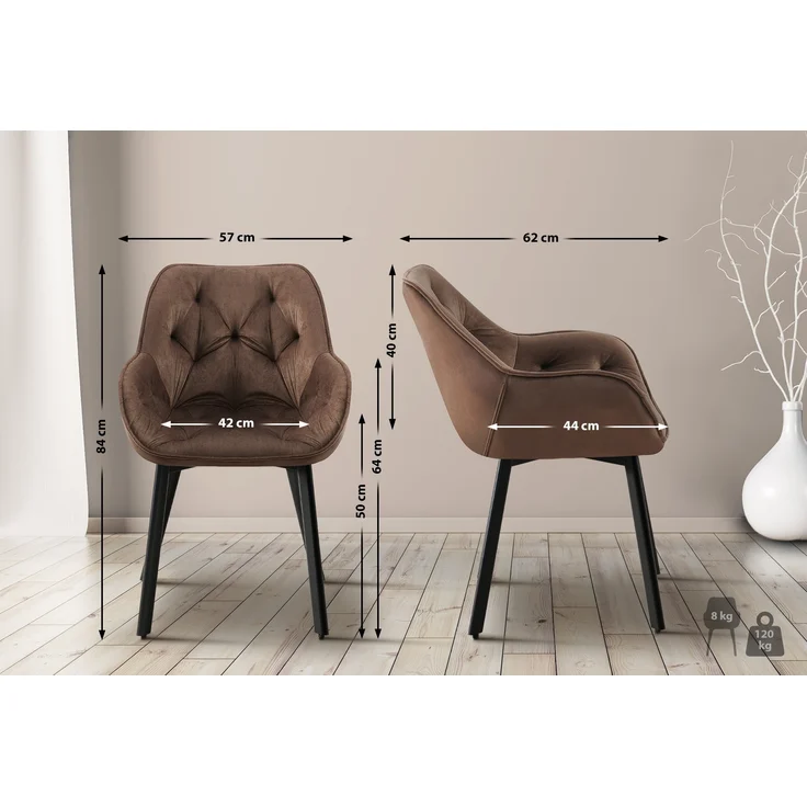 CLP 2er Set Drehbarer Esszimmerstuhl Antigo Samt,braun – Bild 2