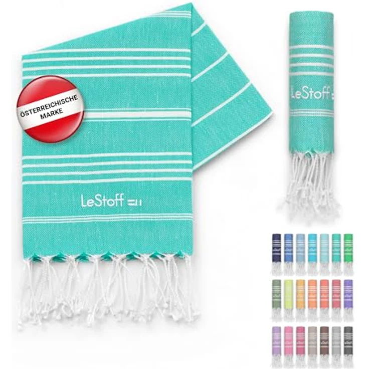 LeStoff Premium Hamamtuch 50 x 100 cm – 100% Bio-Baumwolle, Vorgewaschen, Leicht, Saugstark & Schnelltrocknend, Turquoise – Bild 1