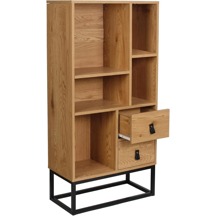 CaliCosy Bücherregal mit 2 Schubladen 5 Ablagen H120 cm - Helles Holz – Bild 8