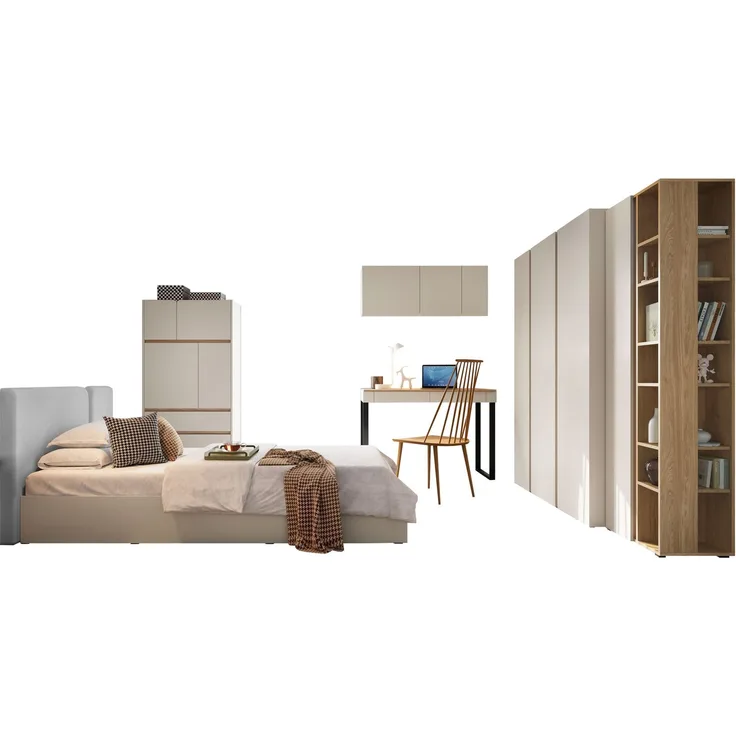 Jugendzimmer-Set Luca I (Farbe: Sandbeige / Geölte Eiche + Portland Ash, Größe: 120 x 200)