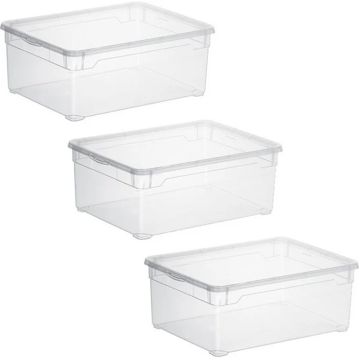 Rotho 3er-Set Aufbewahrungsbox CLEAR mit Deckel 10 L transparent 36x26x14 cm – Bild 3
