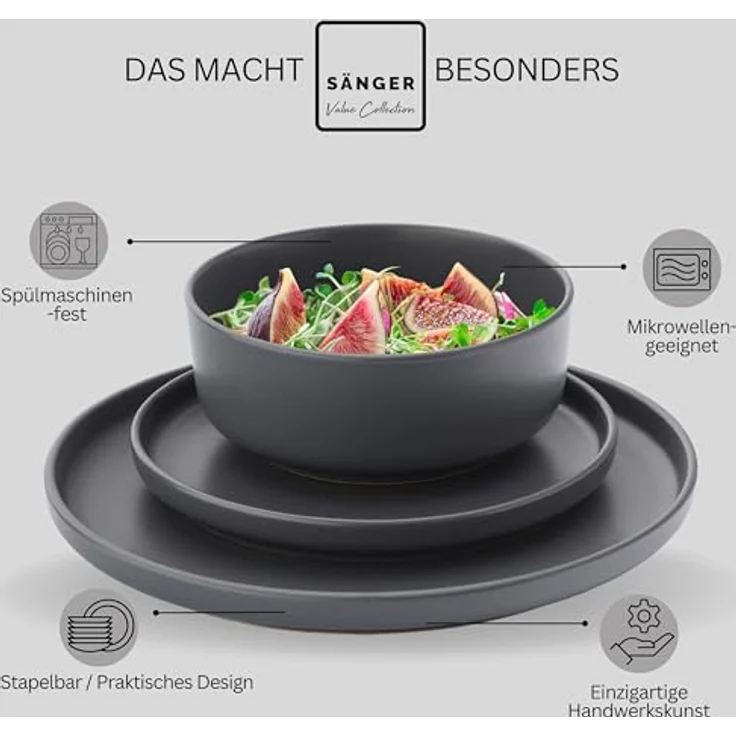 Sänger Leeds Nightsky Tafelservice, 24-teilig, Rund, Dunkelgrau, Steingut, pflegeleicht, für Essen & Trinken – Bild 4