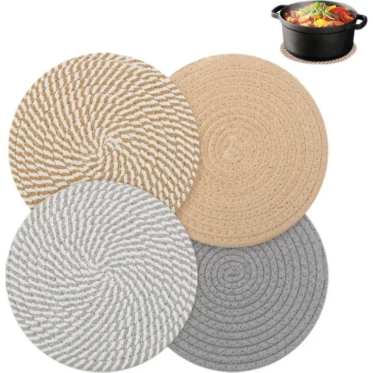 FOUORTUNATE-BEE Getränkeuntersetzer Getränkeuntersetzer 4er Set Runde Topfuntersetzer Hitzeschutz 20 cm, Untersetzer für Töpfe Teekannen Pfannen Küche Tisch Dekoration