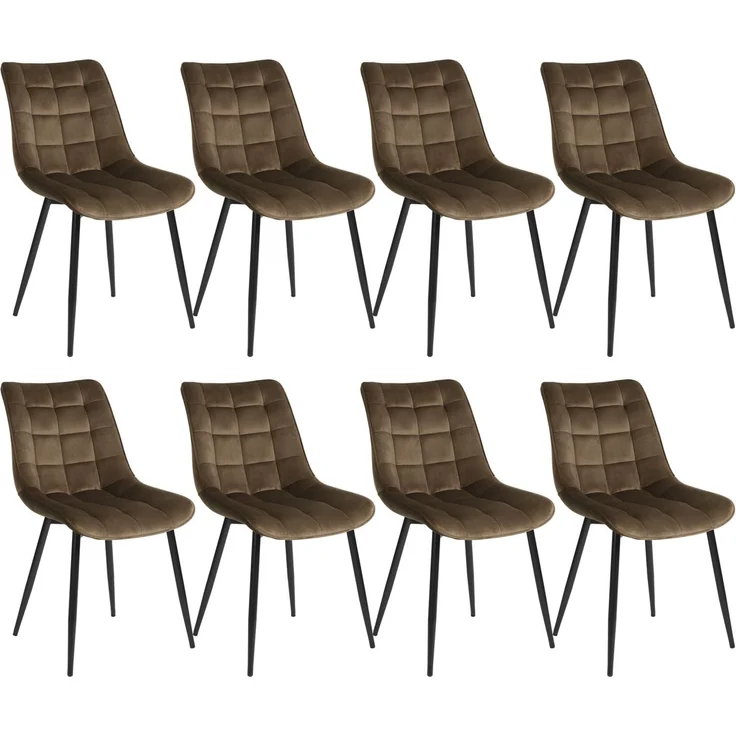WOLTU Esszimmerstühle 8er Set, für Wohnzimmer Küche Esszimmer, Küchenstühle gepolstert mit Rückenlehne, Sitzfläche aus Samt, mit Metallbeinen, bis 150 kg belastbar, Braun