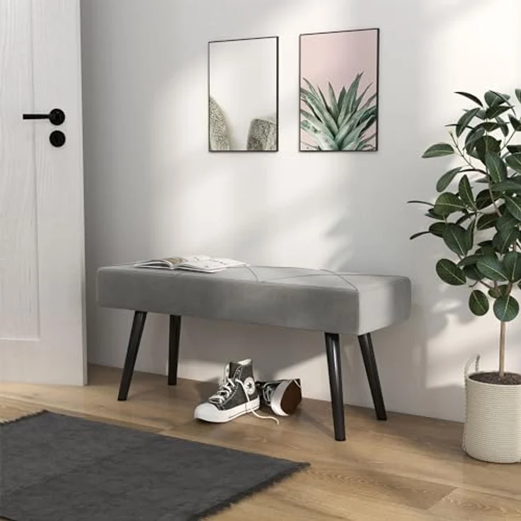 HOMCOM Polsterbank Sitzbank mit X-Muster, in Samtoptik, bis 120 kg Belastbar (Flurbank, 1-St, Bettbank), für Schlafzimmer, 100 x 36 x 45 cm, Grau – Bild 10