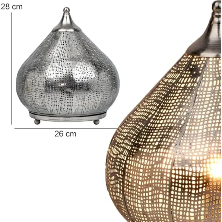 Marrakesch Orient & Mediterran Interior Nachttischlampe Orientalische Deko Tischlampe Nachttischlampe Lampe Jamiel Silber, Leuchtmittel nicht im Lieferumfang enthalten, Handarbeit – Bild 5