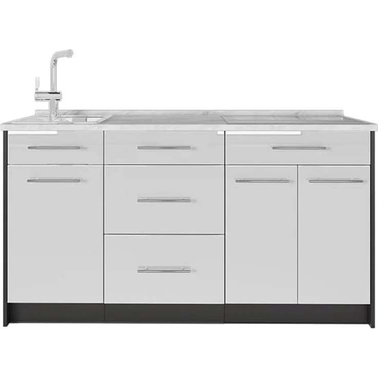Küchenblock Fame-Line Weiß Hochglanz 150 cm, AP Marmor Vicco – Bild 1